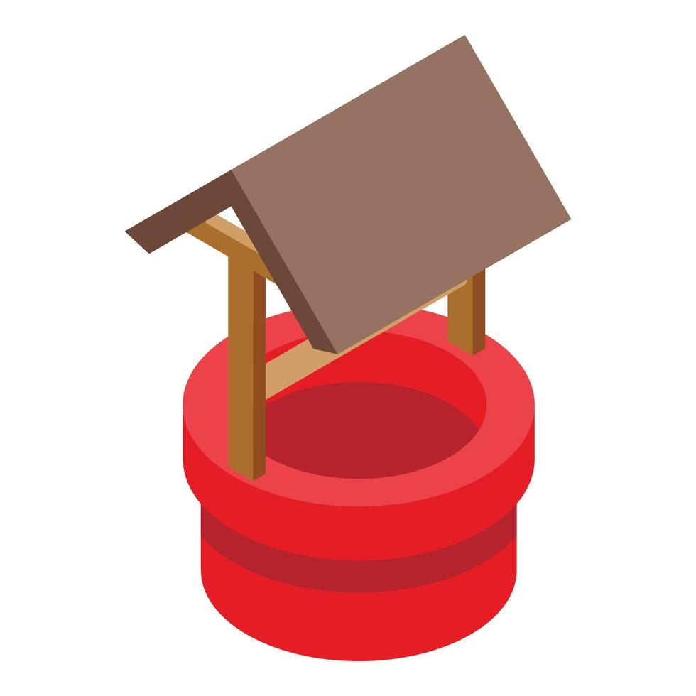 Red well with a canopy icon, isometric style vector