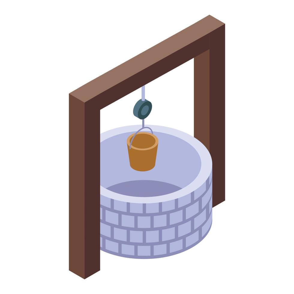 Well of gray stone icon, isometric style vector
