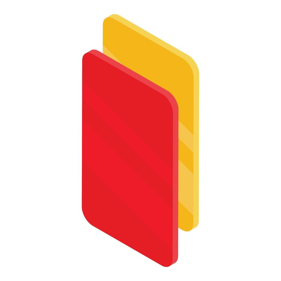 icono de tarjetas de fútbol amarillo rojo, estilo isométrico vector