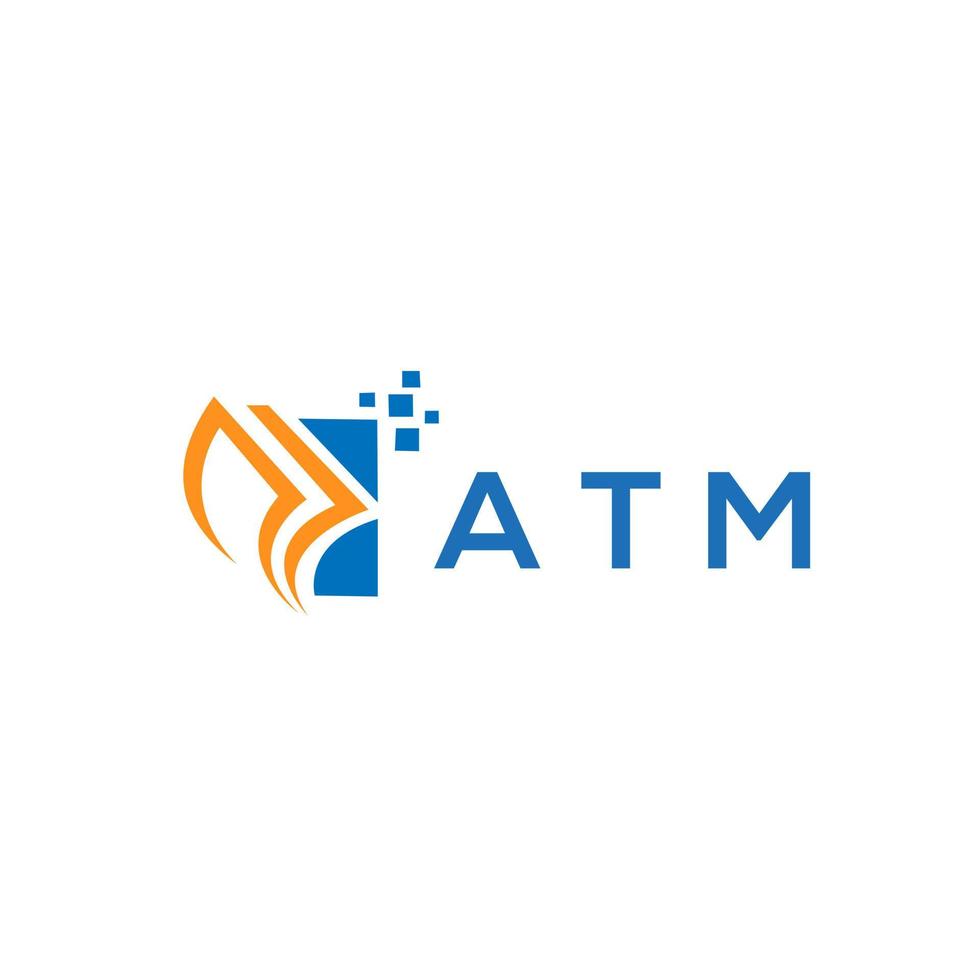 diseño de logotipo de contabilidad de reparación de crédito atm sobre fondo blanco. concepto de logotipo de letra de gráfico de crecimiento de iniciales creativas atm. diseño de logotipo de finanzas empresariales atm. vector