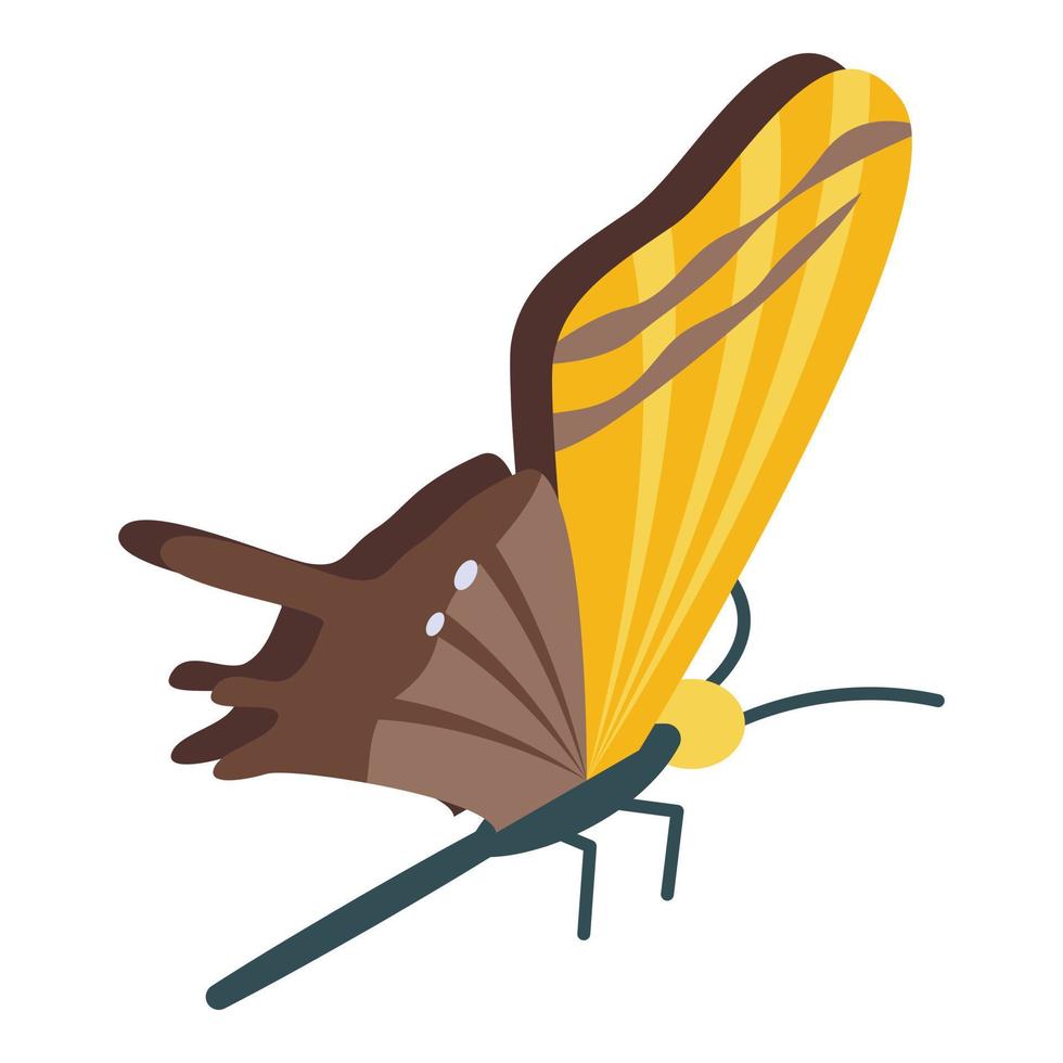 icono de mariposa marrón amarillo, estilo isométrico vector