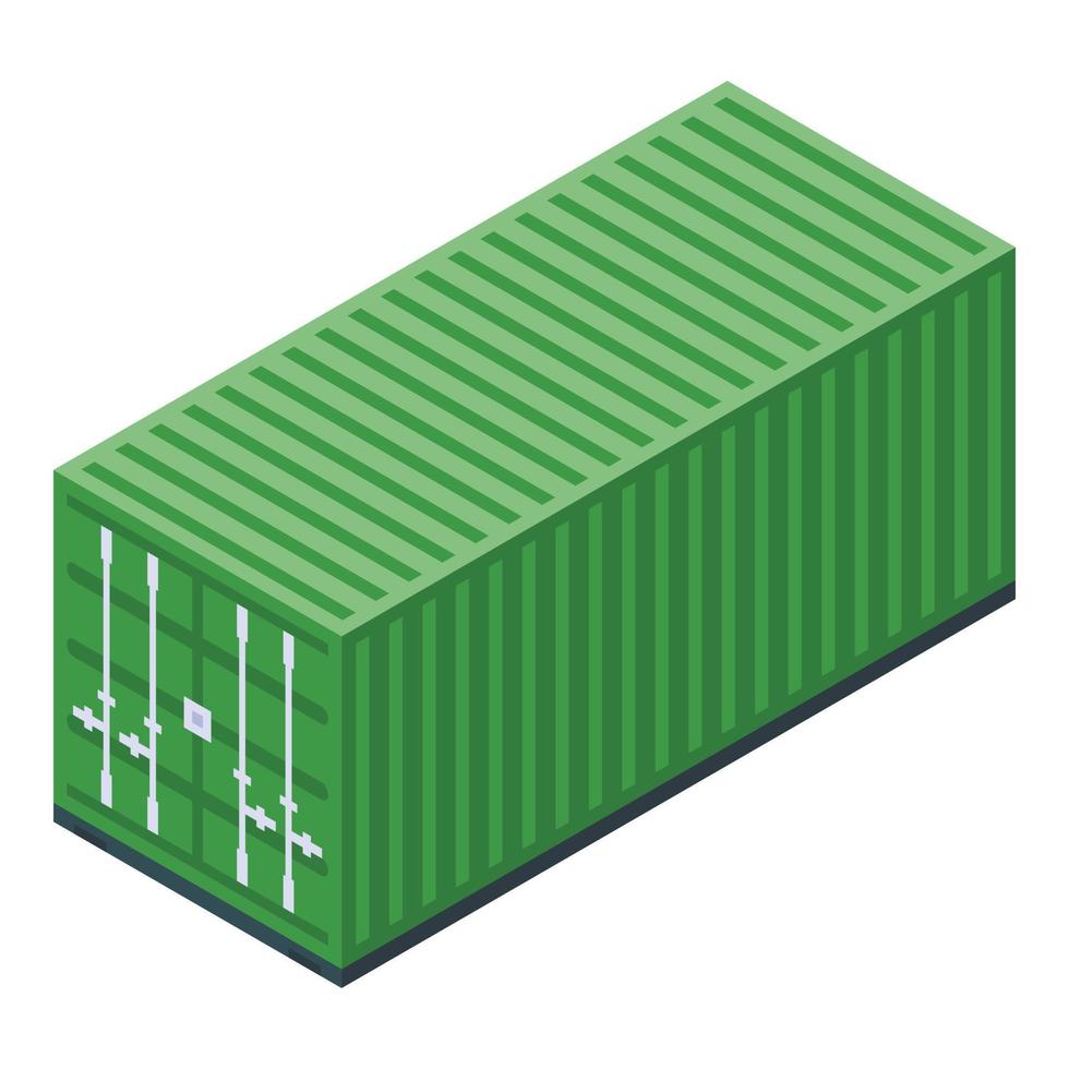 Green cargo container icon, isometric style vector