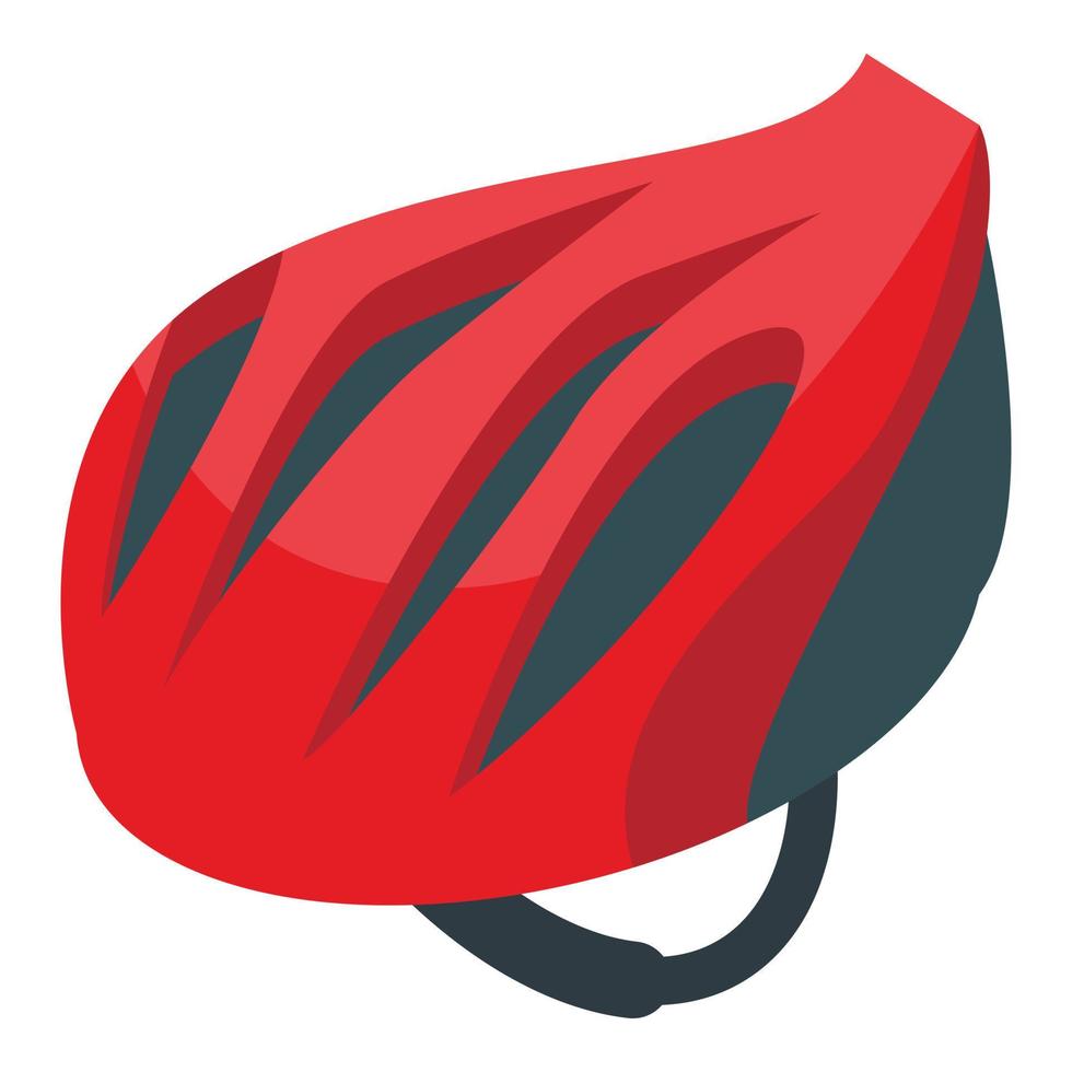 icono de casco de bicicleta roja, estilo isométrico vector