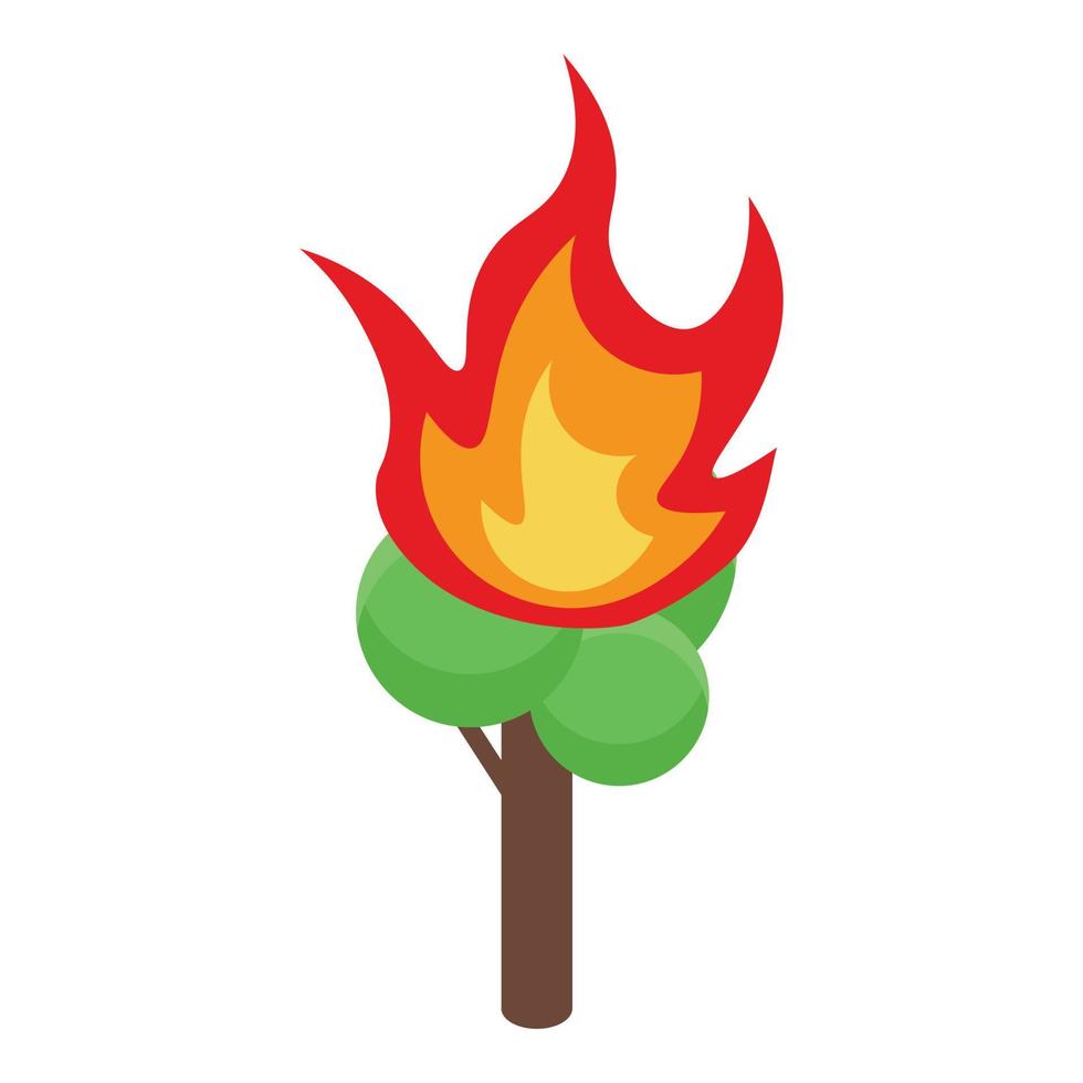 Burning green tree icon, isometric style vector
