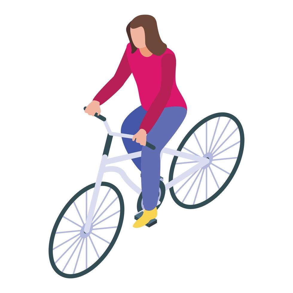 Girl ride bike icon, isometric style vector