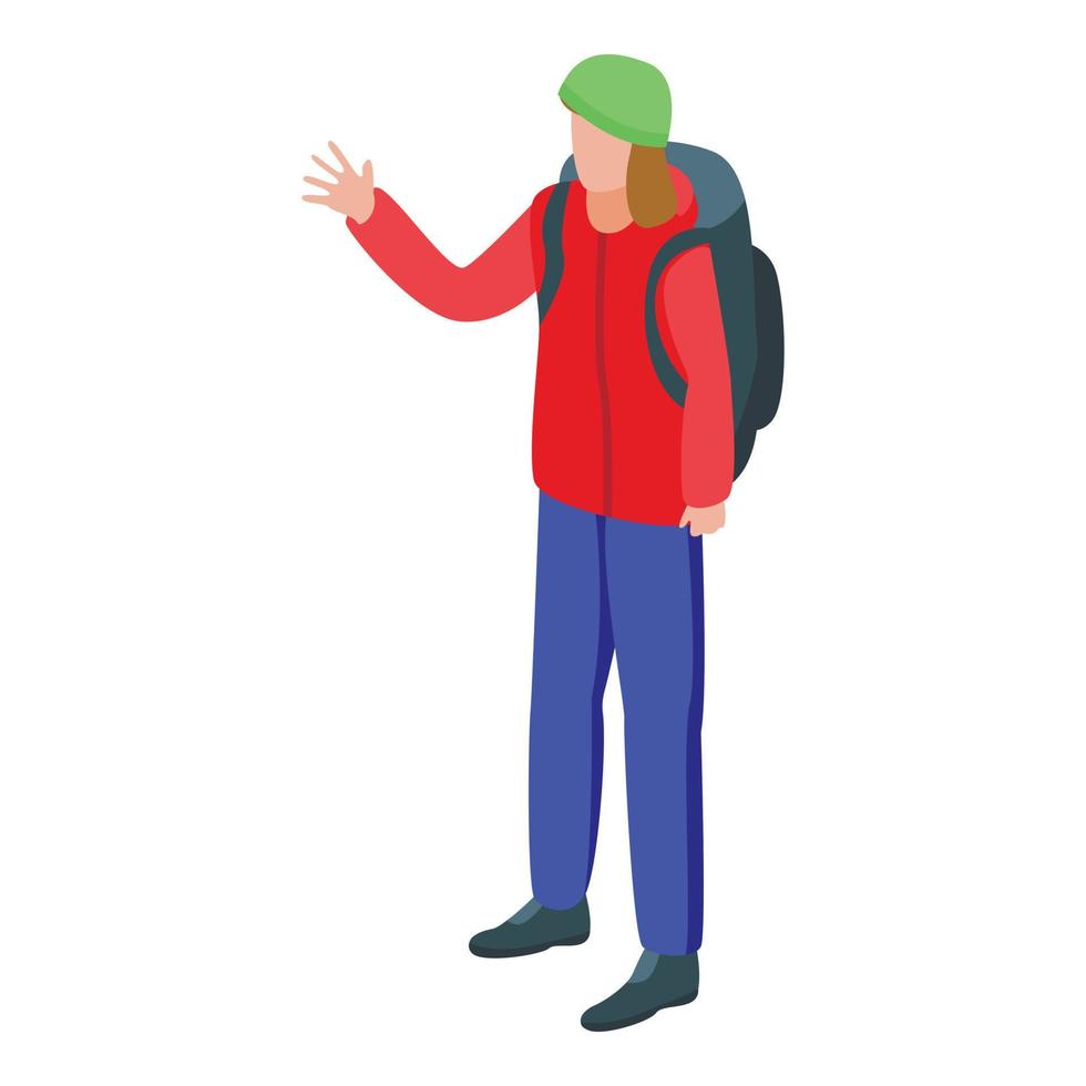 Hiking man icon, isometric style vector