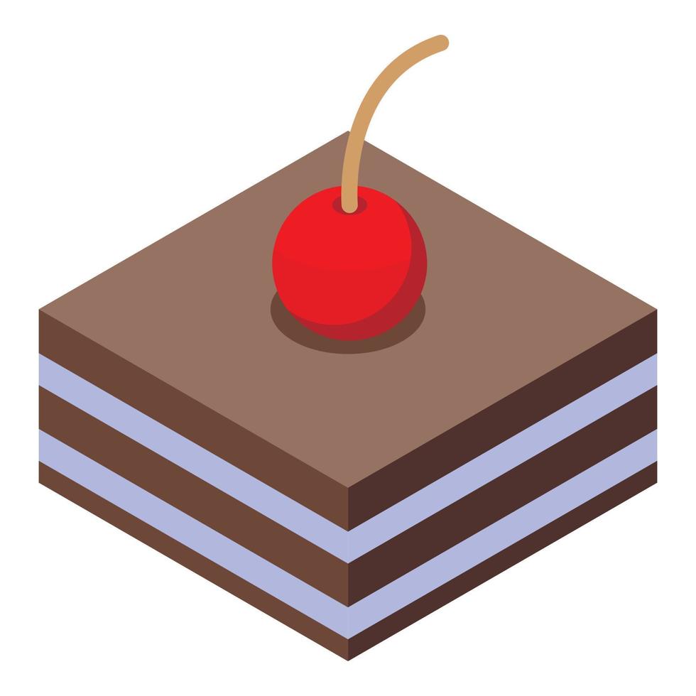 icono de pastel de chocolate con cerezas, estilo isométrico vector