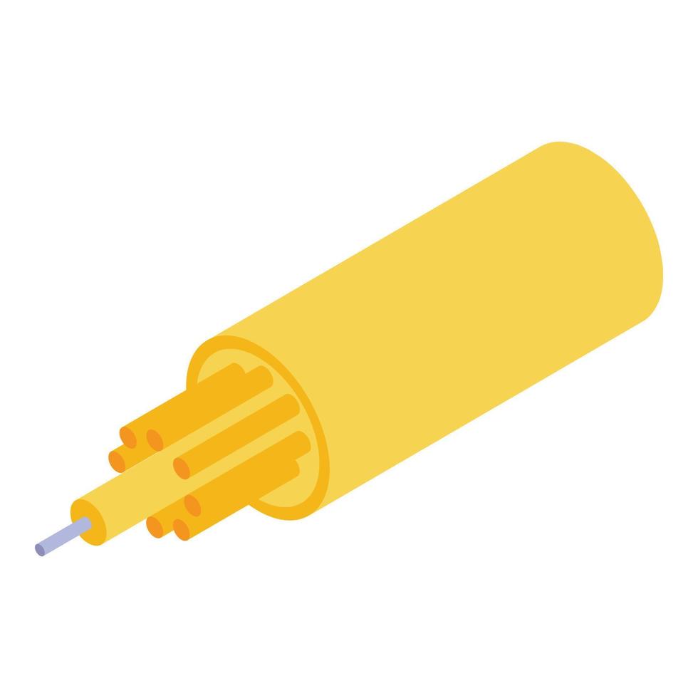 icono de cable óptico de banda ancha amarillo, estilo isométrico vector