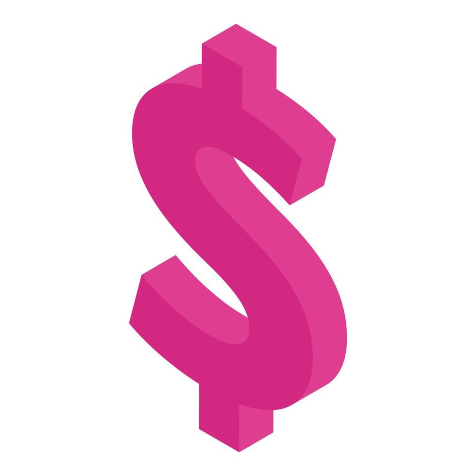 Pink dollar sign icon, isometric style vector