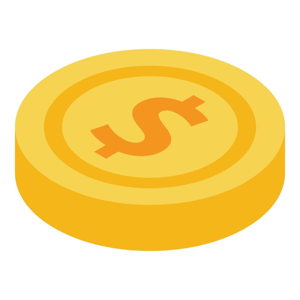 Gold dollar coin icon, isometric style vector