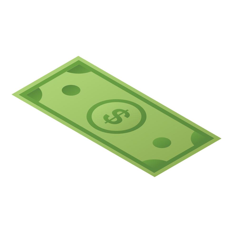 icono de papel de dólar verde, estilo isométrico vector