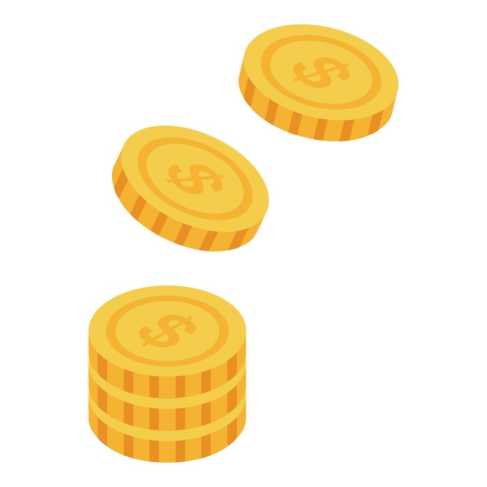 Gold money coins icon, isometric style vector