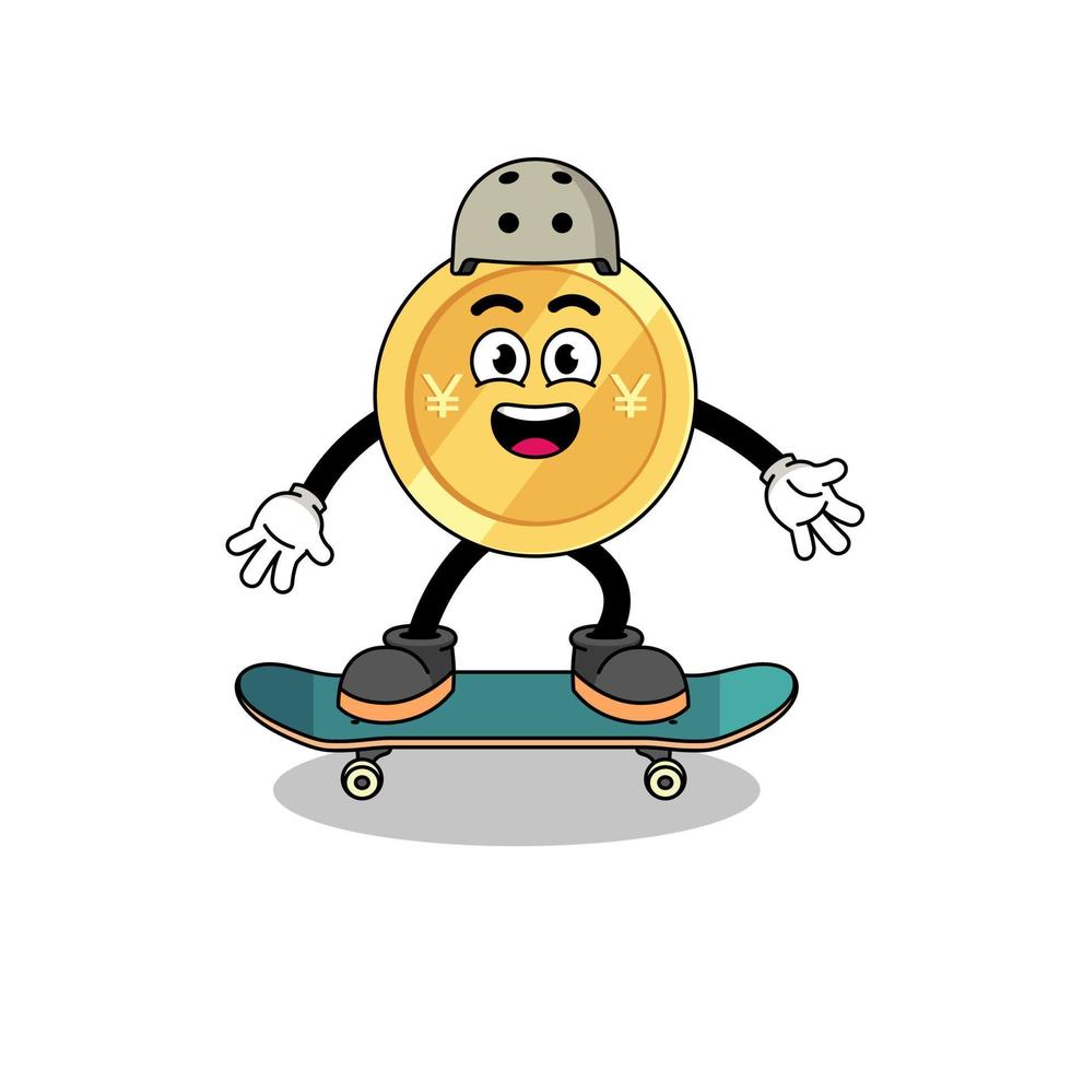 mascota del yen japonés jugando una patineta vector