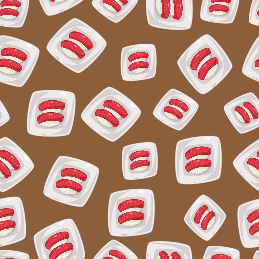 cartoon sushi-tuna, japanese food seamless pattern on colorful background vector