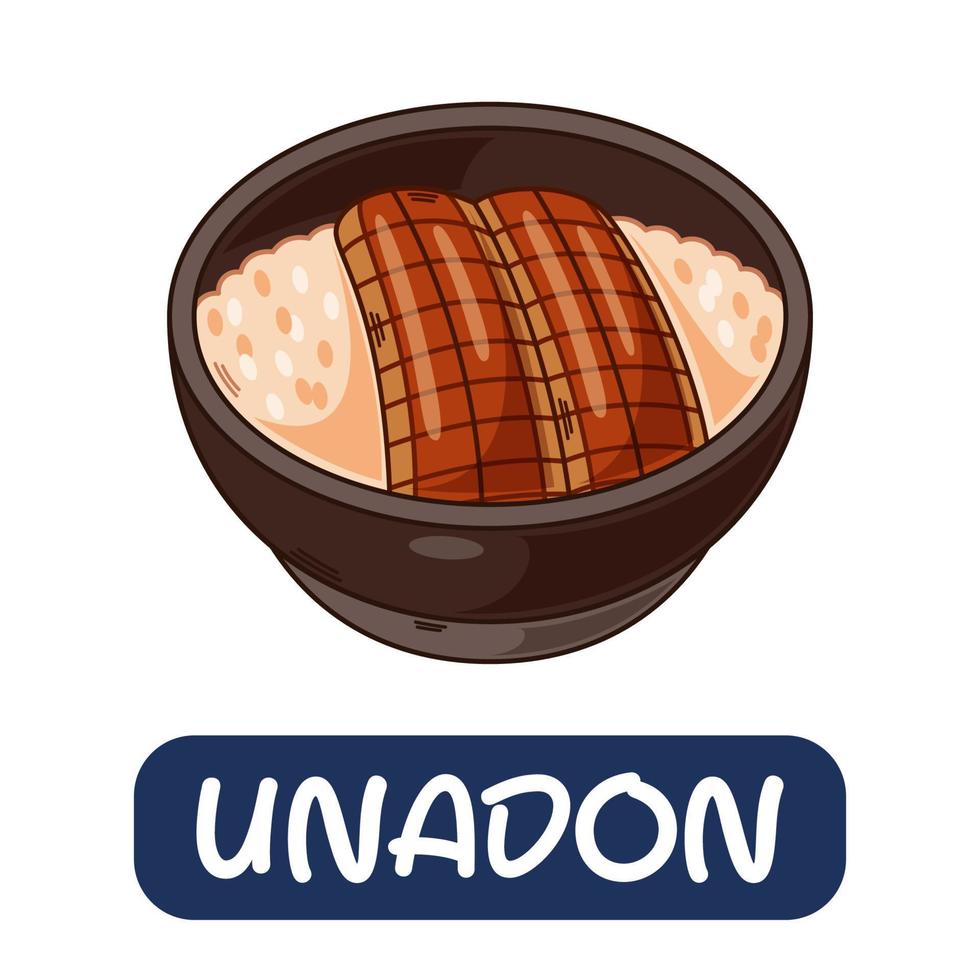 cartoon unadon, japanese food vector isolated on white background