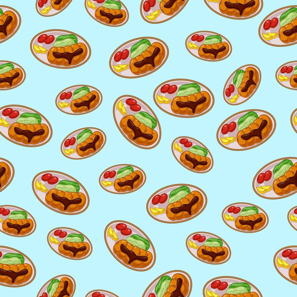 cartoon tonkatsu, japanese food seamless pattern on colorful background vector