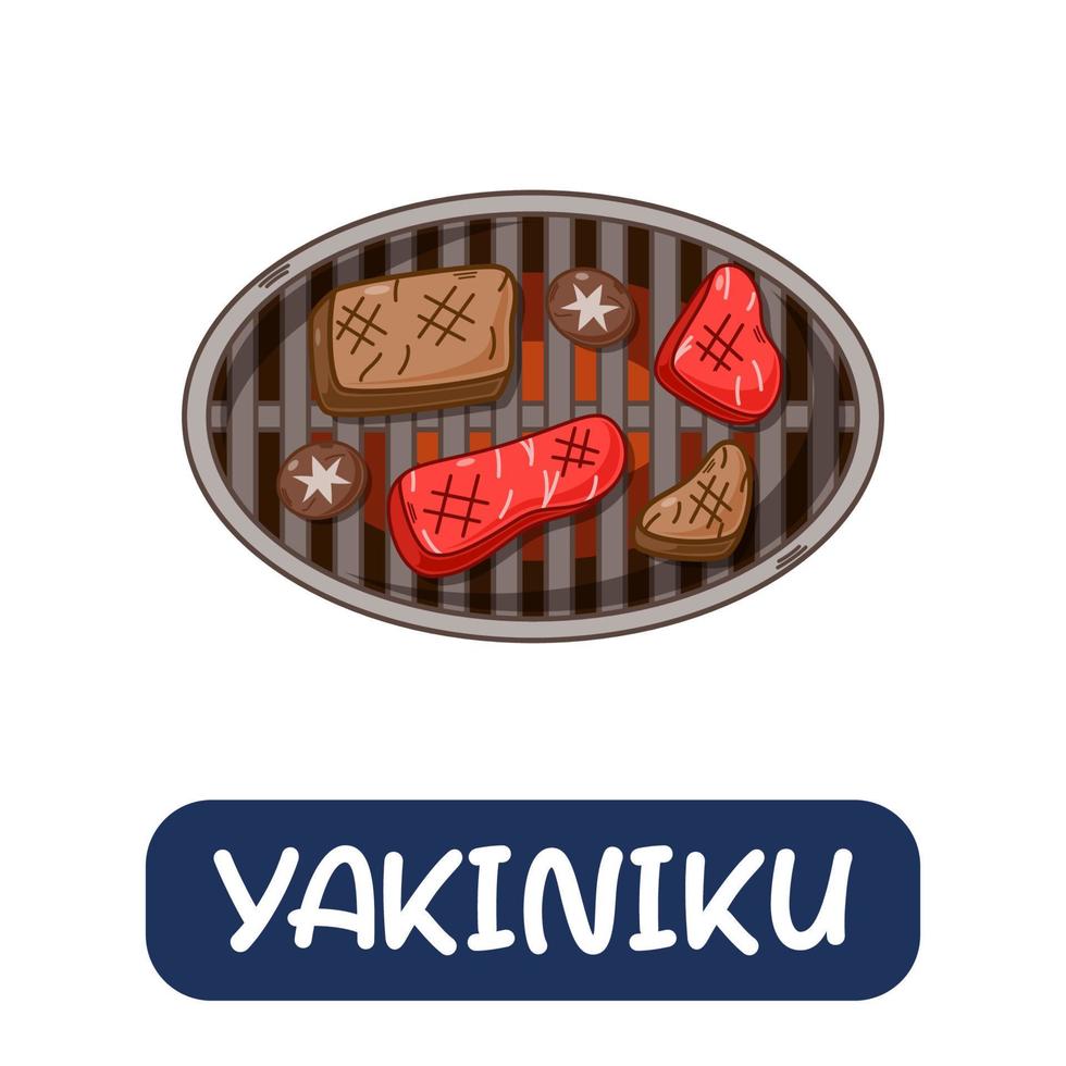 yakiniku de dibujos animados, vector de comida japonesa aislado en fondo blanco