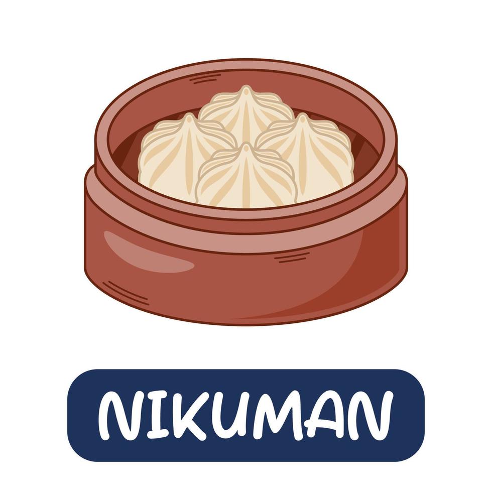 nikuman de dibujos animados, vector de comida japonesa aislado en fondo blanco