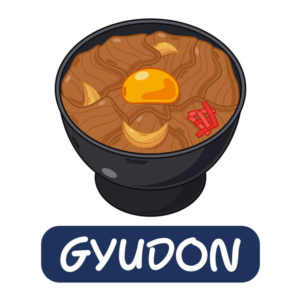 cartoon gyudon, japanese food vector isolated on white background