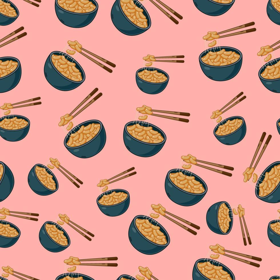 natto de dibujos animados, patrón sin costuras de comida japonesa en colores de fondo vector