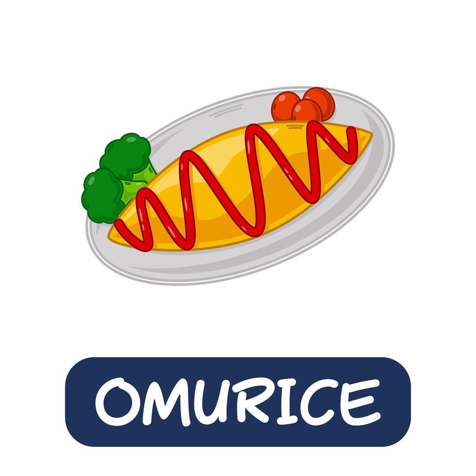 cartoon omurice, japanese food vector isolated on white background