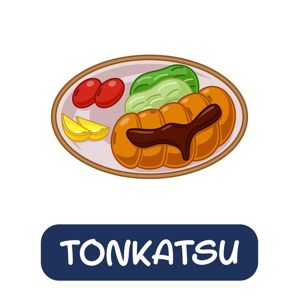 tonkatsu de dibujos animados, vector de comida japonesa aislado en fondo blanco