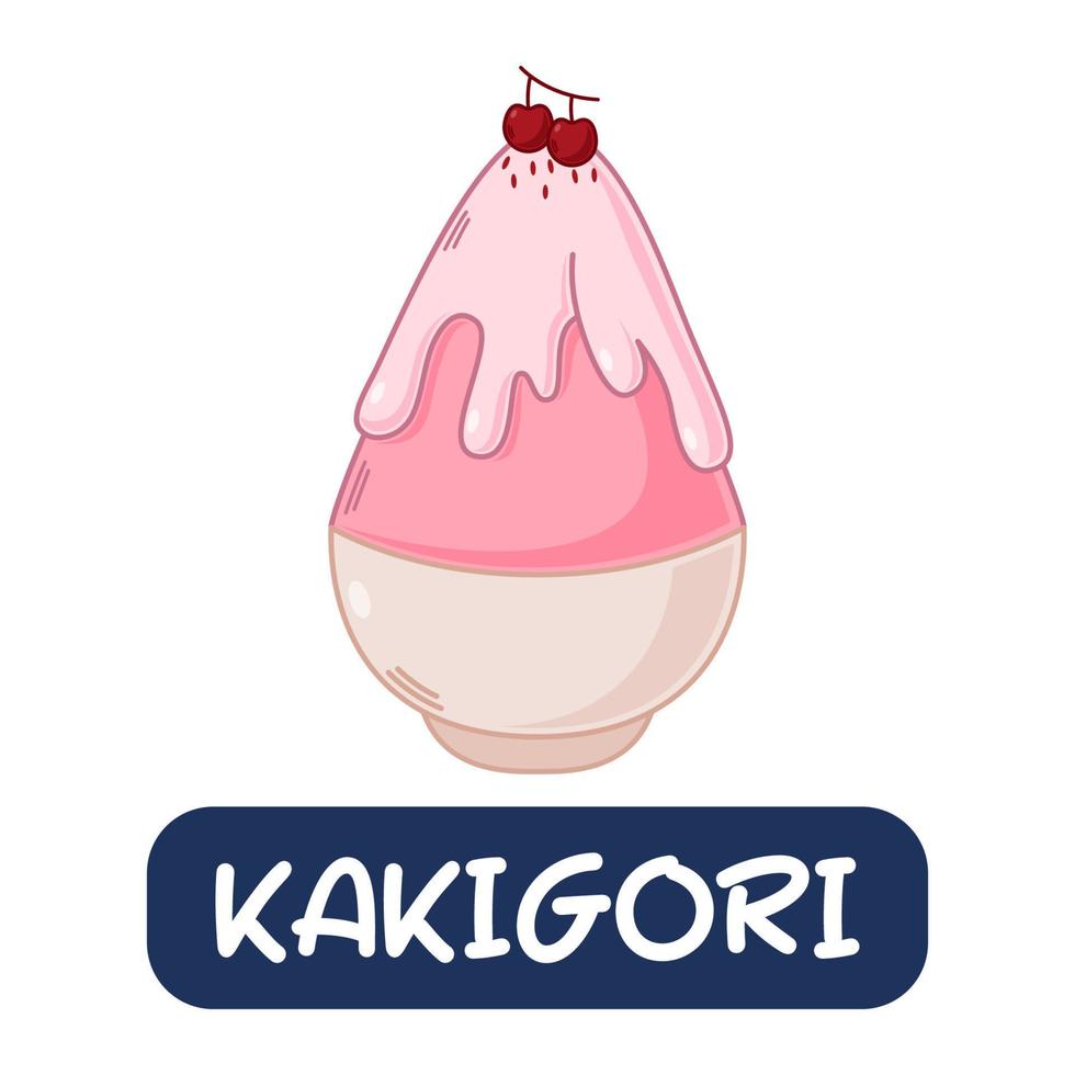 kakigori de dibujos animados, vector de comida japonesa aislado sobre fondo blanco