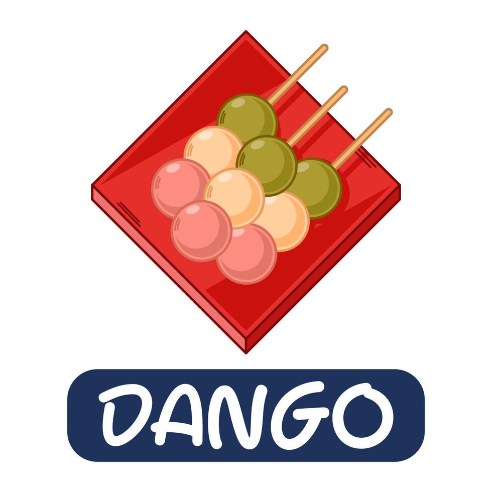 dango de dibujos animados, vector de comida japonesa aislado sobre fondo blanco