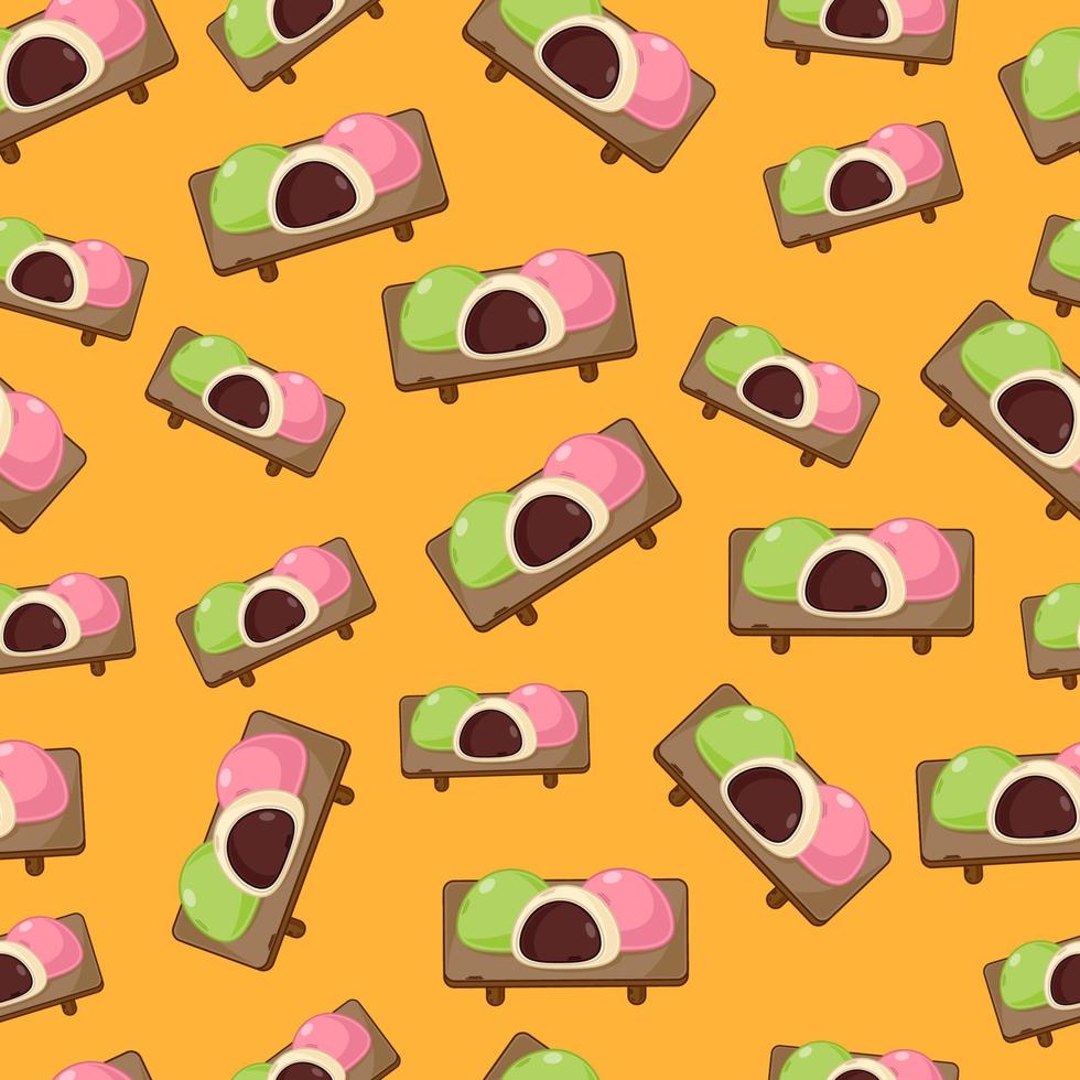 cartoon mochi, japanese food seamless pattern on colorful background vector