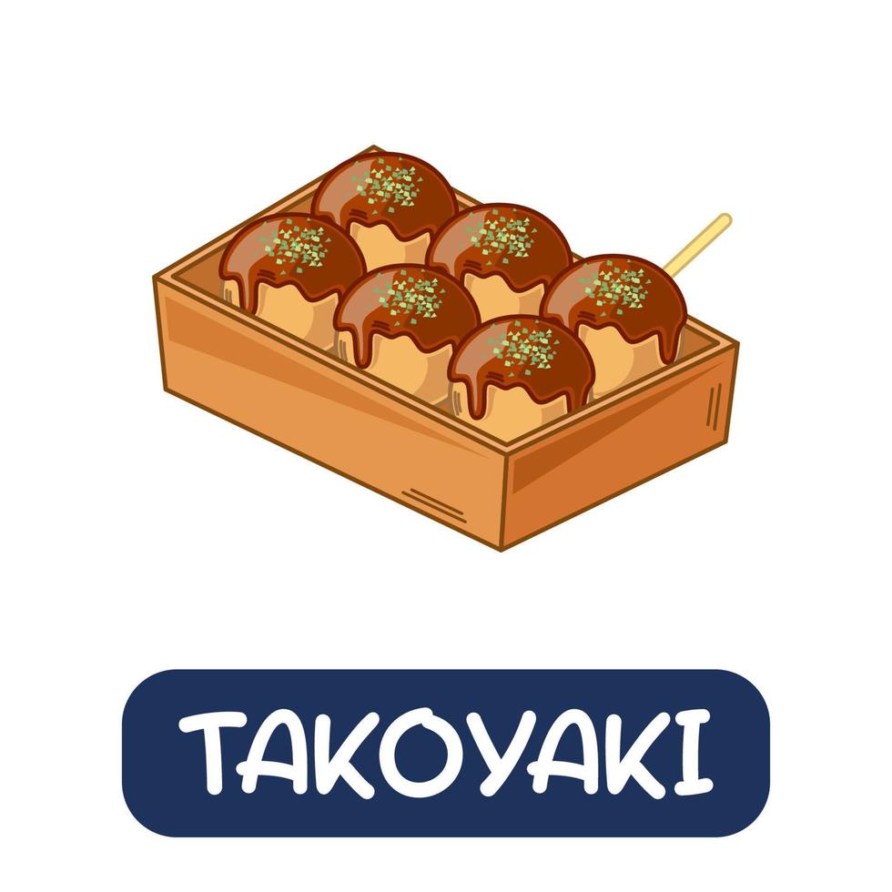 Takoyaki de dibujos animados, vector de comida japonesa aislado en fondo blanco