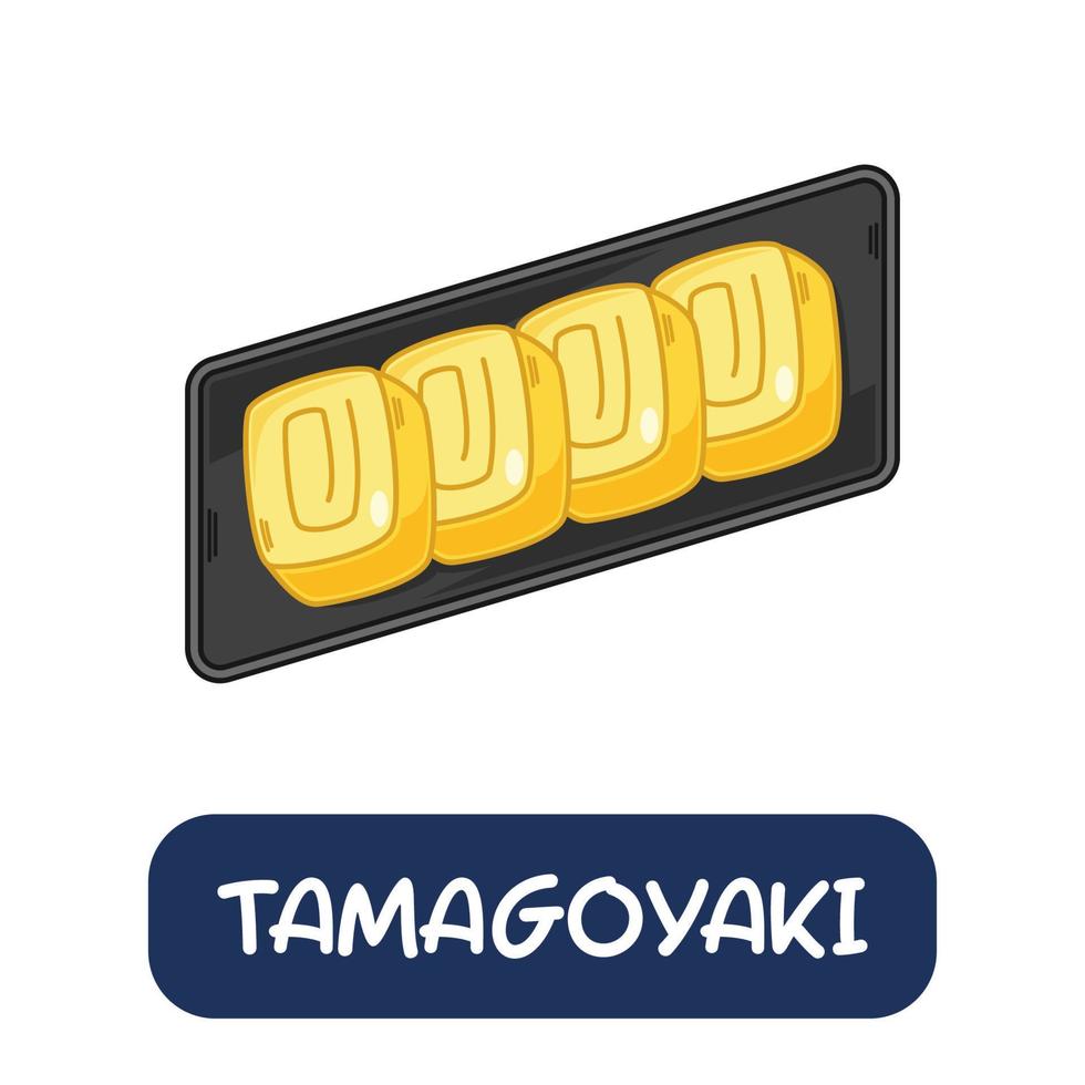 tamagoyaki de dibujos animados, vector de comida japonesa aislado sobre fondo blanco