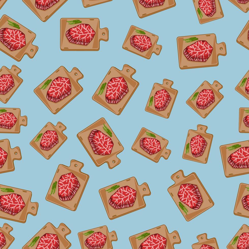 cartoon wagyu beef, japanese food seamless pattern on colorful background vector