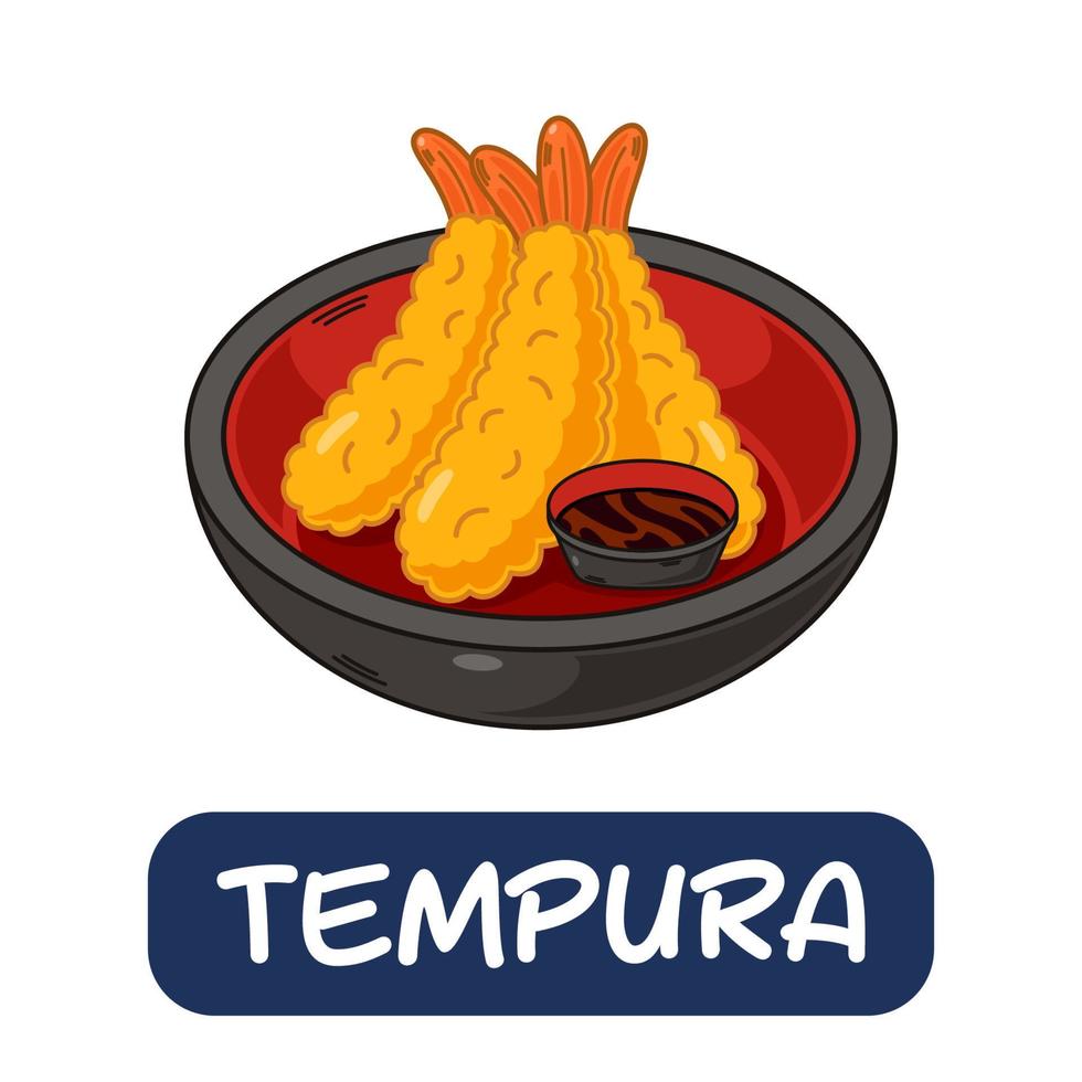 tempura de dibujos animados, vector de comida japonesa aislado sobre fondo blanco