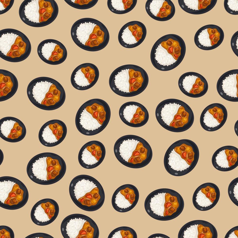 cartoon curry rice, japanese food seamless pattern on colorful background vector