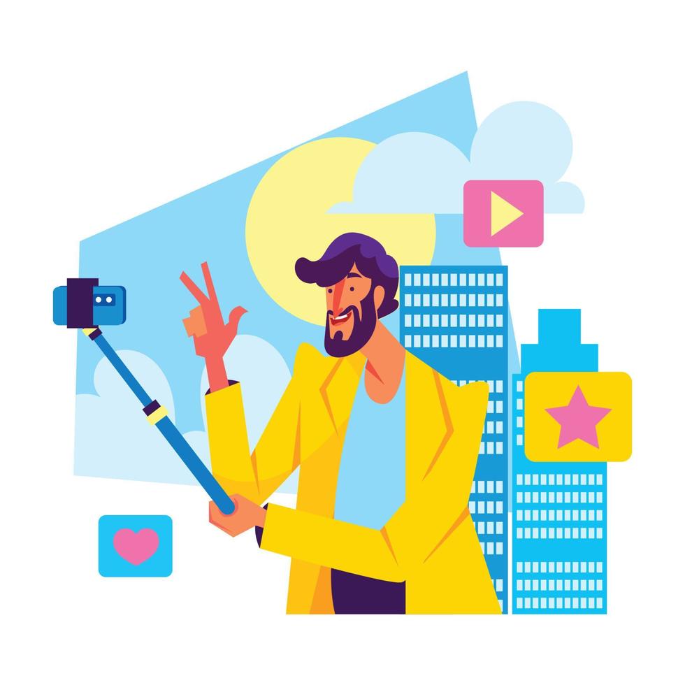 A Man Taking an Online Streaming Video vector