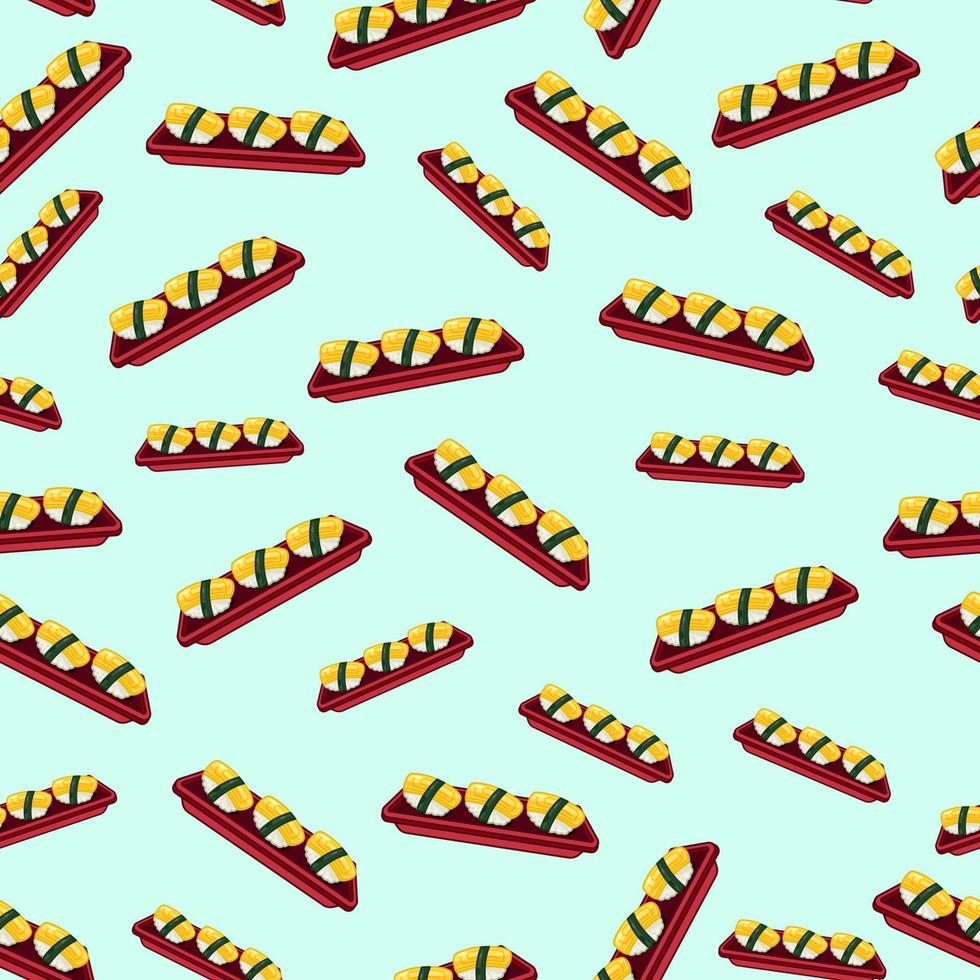 cartoon egg, japanese food seamless pattern on colorful background vector