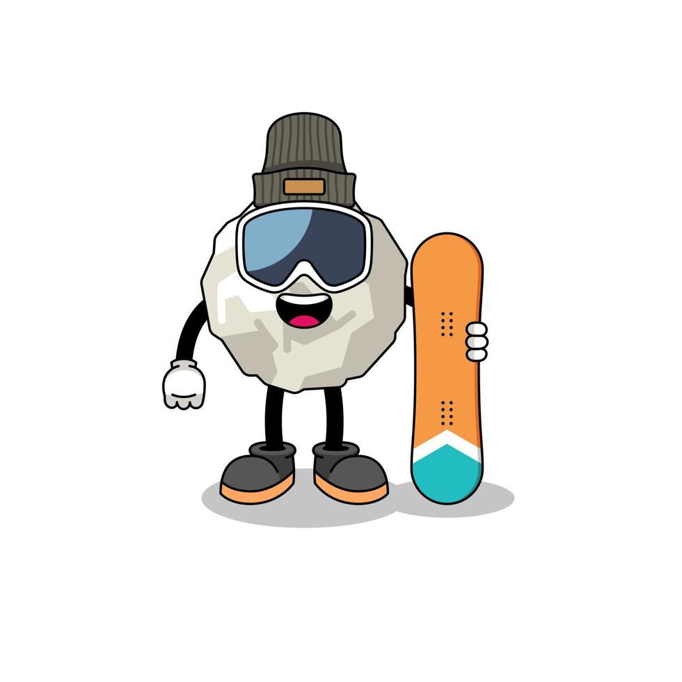 caricatura de mascota de jugador de snowboard de papel arrugado vector