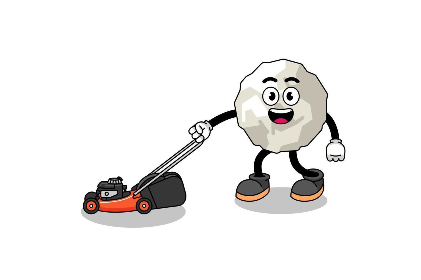 crumpled paper illustration cartoon holding lawn mower vector