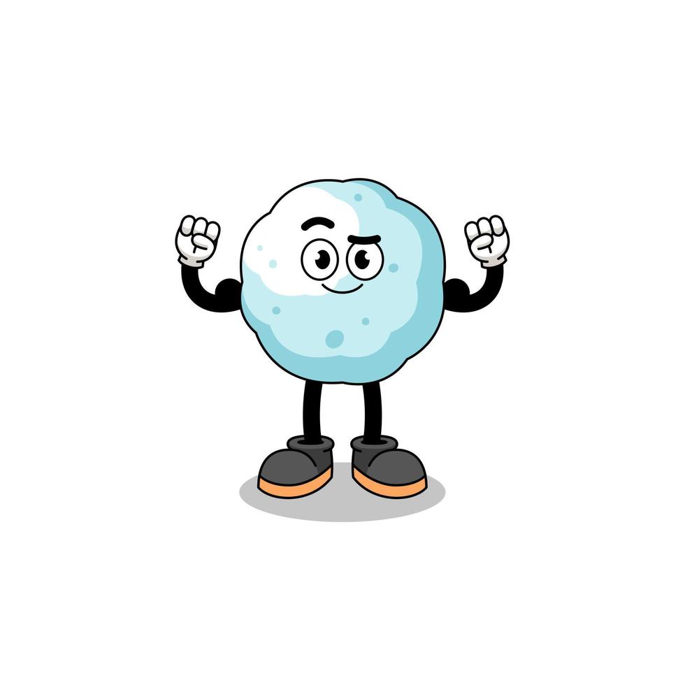 Mascot cartoon of snowball posing with muscle vector