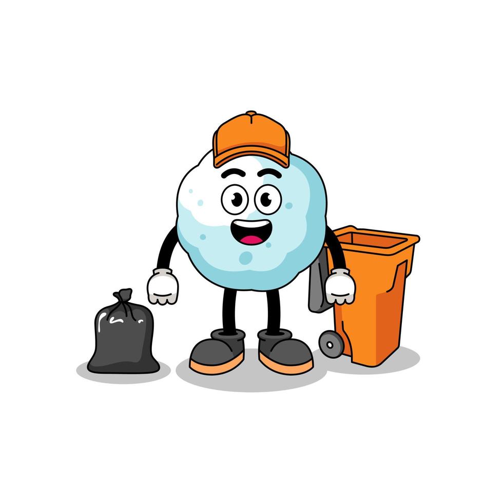 Illustration of snowball cartoon as a garbage collector vector