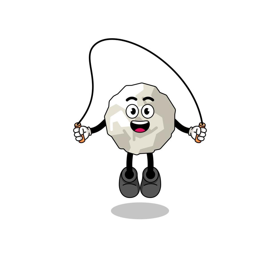 crumpled paper mascot cartoon is playing skipping rope vector