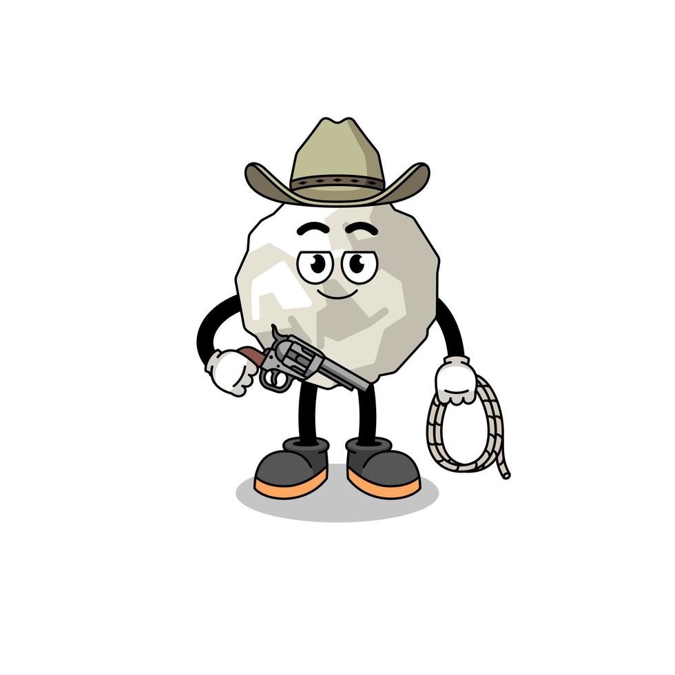 mascota de personaje de papel arrugado como vaquero vector