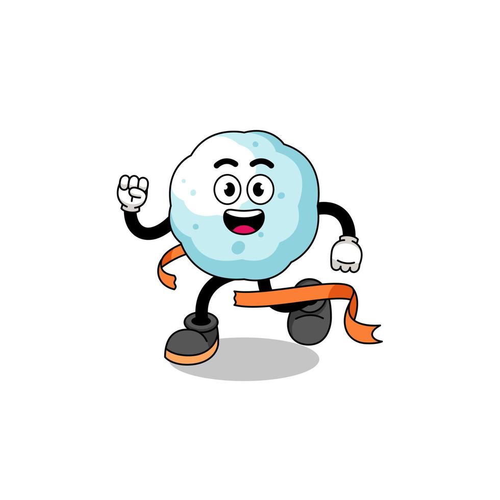 Mascot cartoon of snowball running on finish line vector