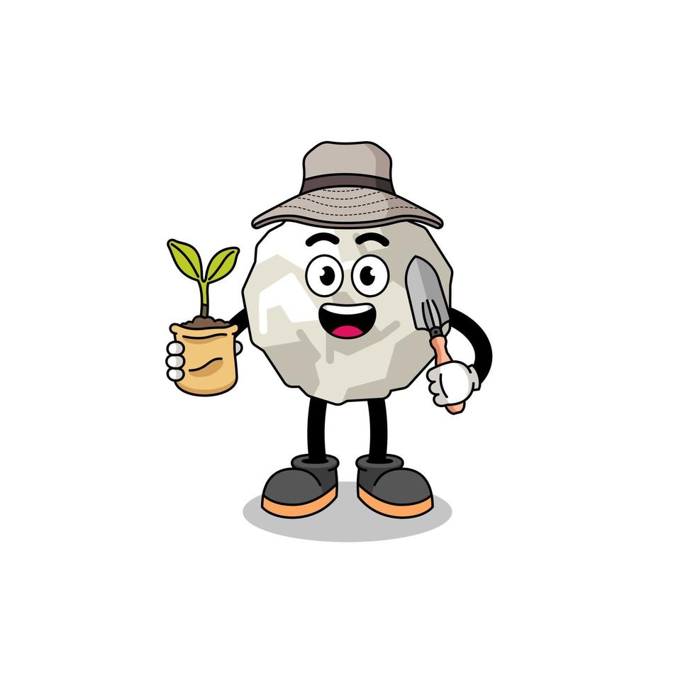 Illustration of crumpled paper cartoon holding a plant seed vector