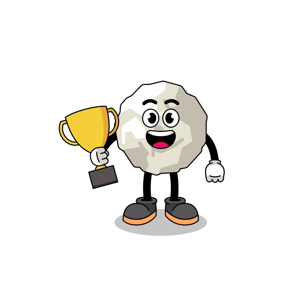 Cartoon mascot of crumpled paper holding a trophy vector