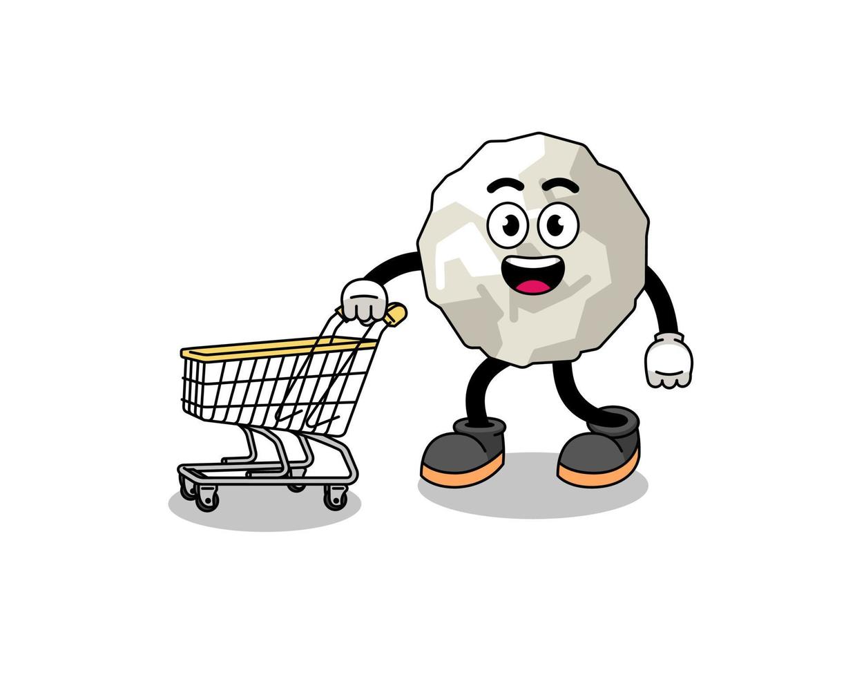 Cartoon of crumpled paper holding a shopping trolley vector