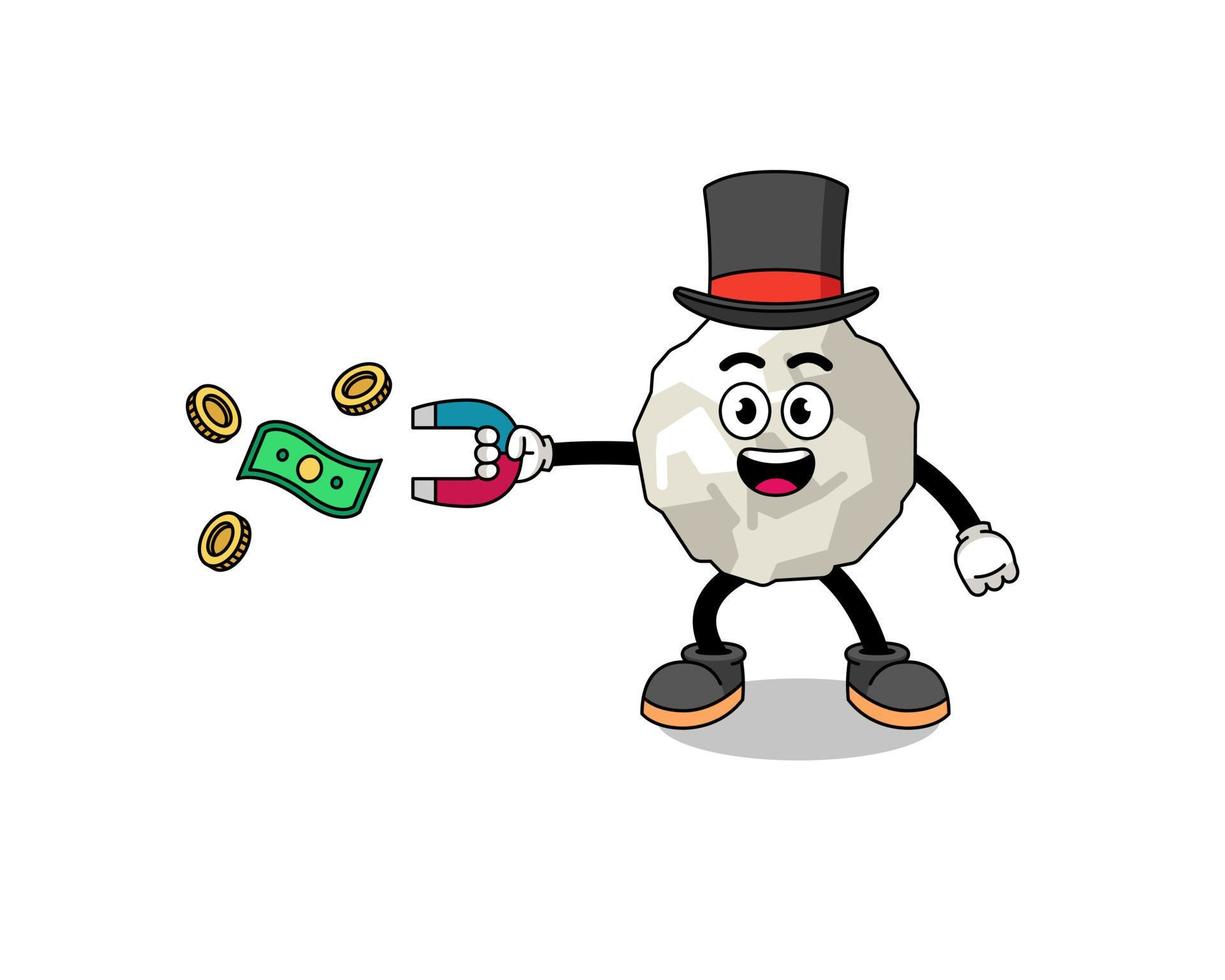 ilustración de personaje de papel arrugado atrapando dinero con un imán vector