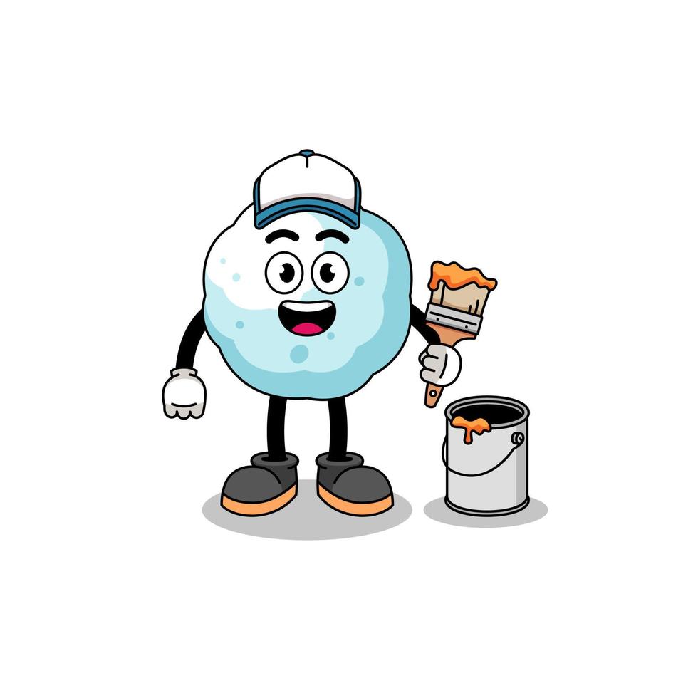 Character mascot of snowball as a painter vector