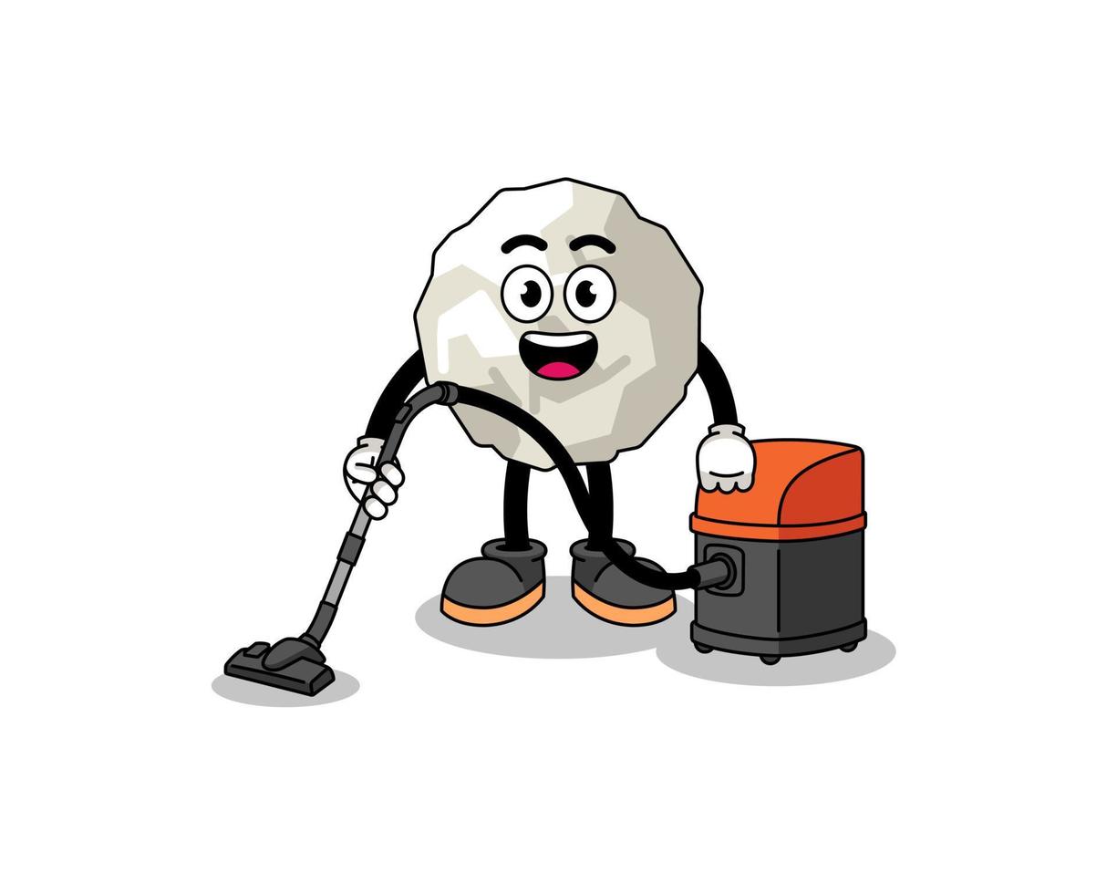 Character mascot of crumpled paper holding vacuum cleaner vector