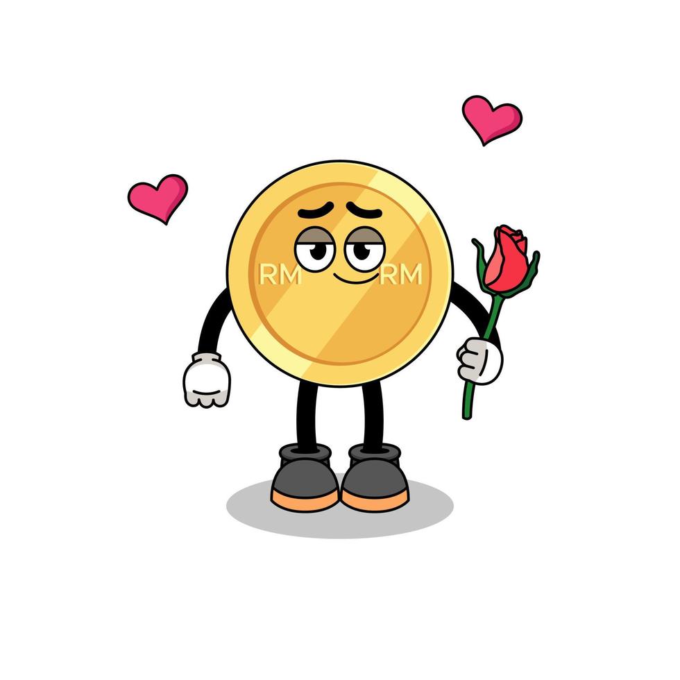 malaysian ringgit mascot falling in love vector